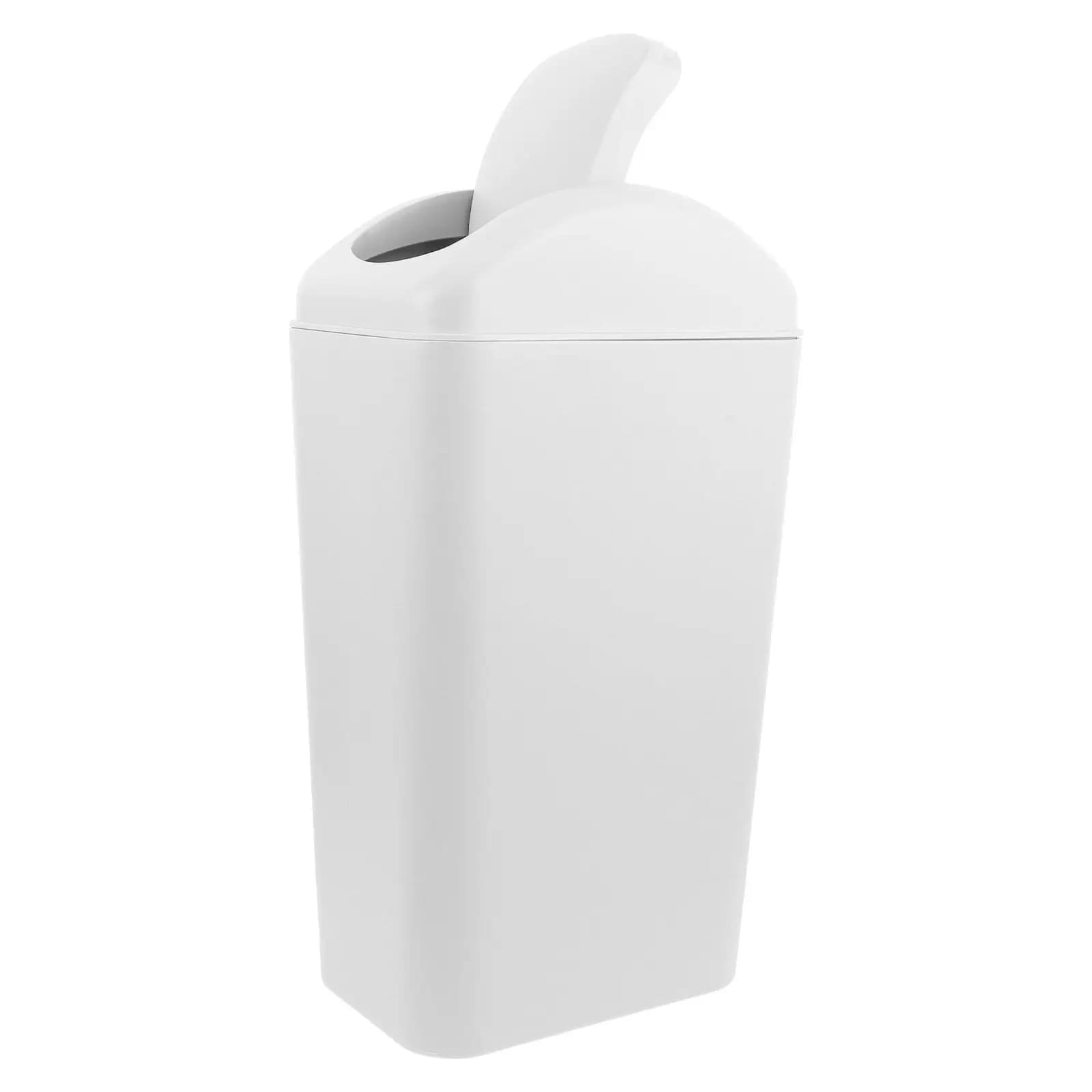 Slim 8L Plastic Trash Can Swing Lid Bathroom Kitchen Bedroom Garbage Bin Space Saving Lidded Wastebasket Indoor Odor Control