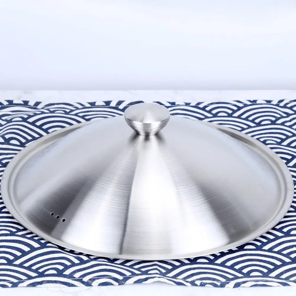 Coperchio per pentola in acciaio inossidabile resistente con manico ergonomico, resistente al calore e anti-scottatura, per wok, pentole per zuppe e padelle.