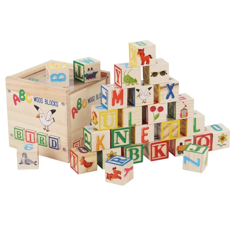 27 pezzi di blocchi di numeri dell'alfabeto giocattolo modello di cartone animato colorato impilatore di blocchi di costruzione in legno giocattolo educativo Montessori per bambini