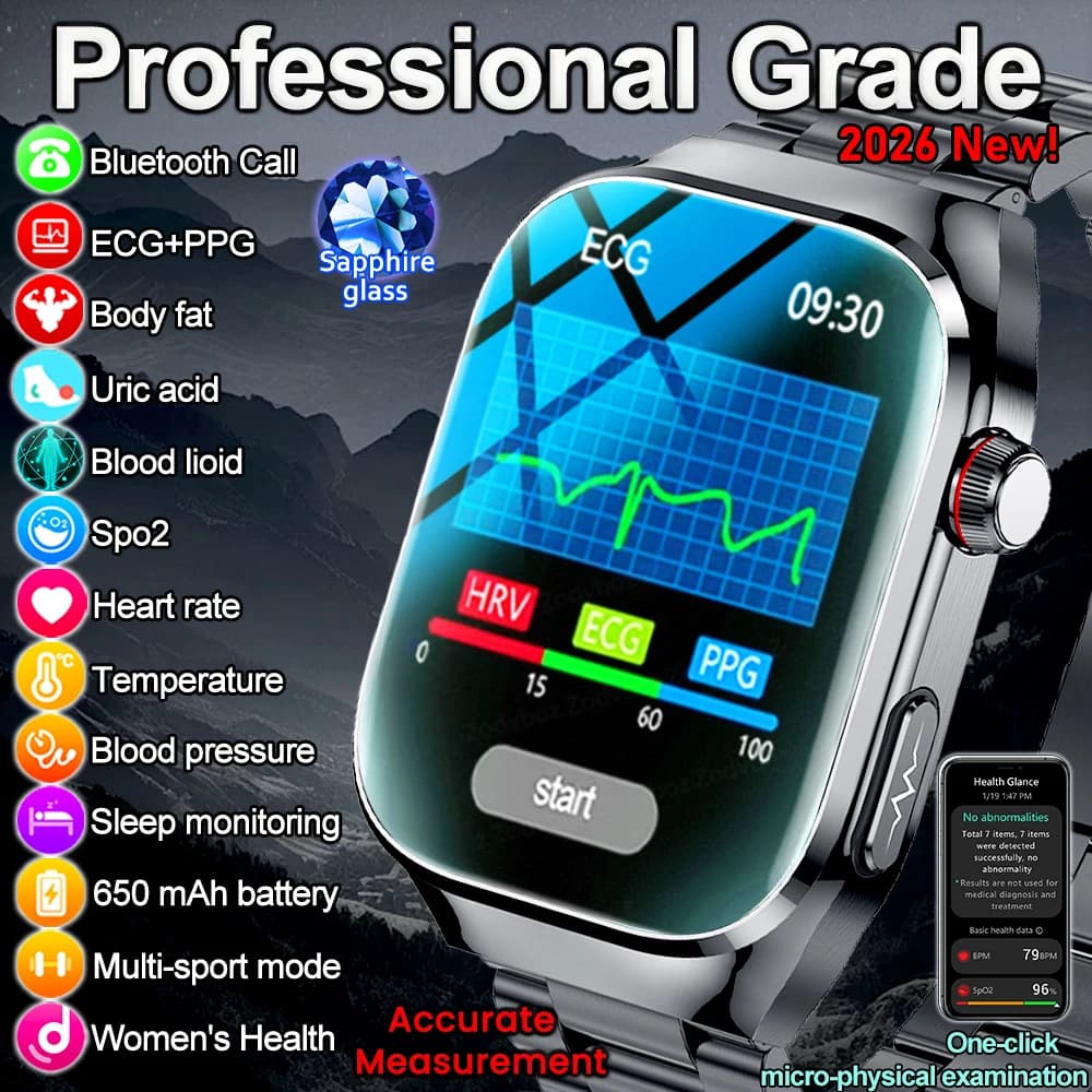 2026 Nuovo AI Diagnosi della salute Smart Watch Analisi del corpo Acido urico Polidi nel sangue ECG + PPG Chiamata della pressione sanguigna Smart watch Uomo Donna