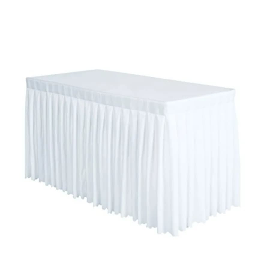 10 Pack White Table Skirt for Rectangle Tables 14ft Black Skirting for Teacher Desks Weddings Banquets or Parties