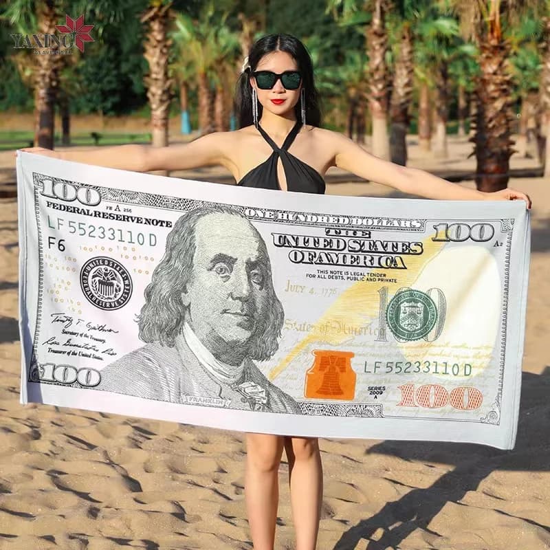 Asciugamano da spiaggia in microfibra con motivo stampa dollaro euro, assorbente ad asciugatura rapida, viaggi, asciugamani da bagno sportivi per piscina, 70x150 cm