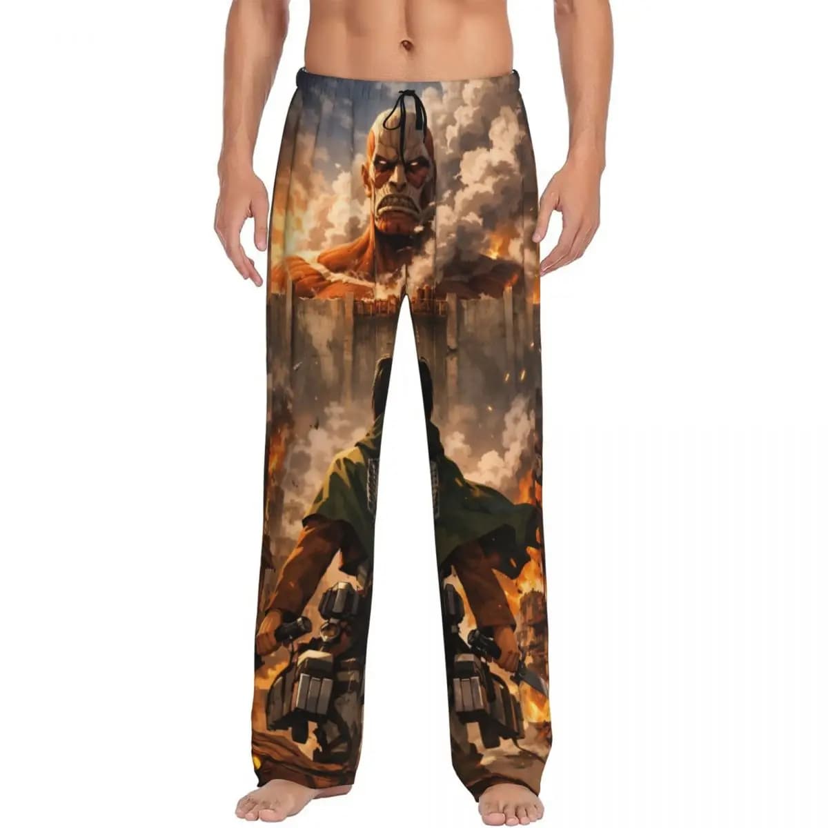 Pantaloni del Pigiama Personalizzati con Stampa Attack on Titan, Pantaloni da Notte da Uomo con Cartoni Animati, Anime, Fumetti e Film, con Tasche