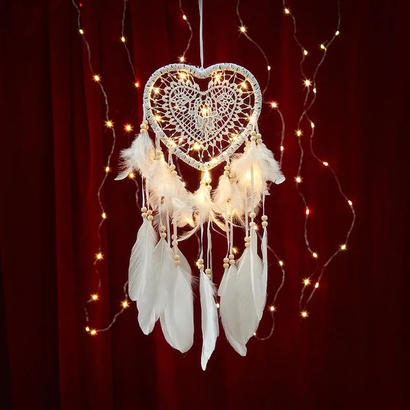 Acchiappasogni a forma di cuore d'amore scavato con lucine – Decorazione da appendere nordica romantica per matrimoni e Natale