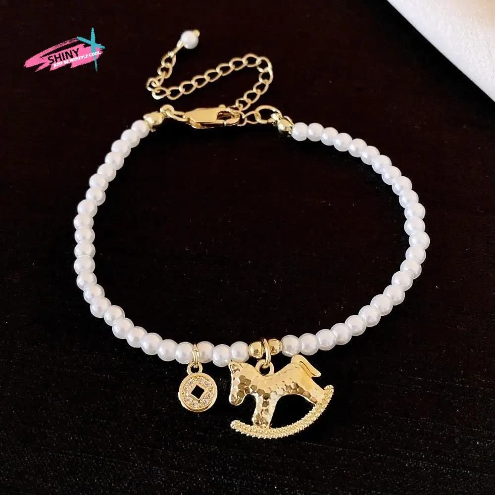 Eleganti orecchini a forma di cavallo di Capodanno, gioielli di moda, orecchini di troie con strass, orecchini pendenti in stile cinese con perle, matrimonio