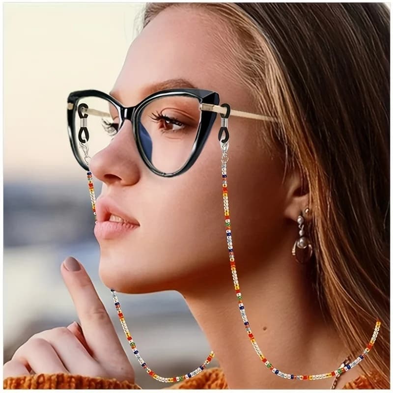 Cordino per occhiali con perline Boho, fermo per occhiali alla moda antiscivolo regolabile per occhiali da lettura e maschere per il viso