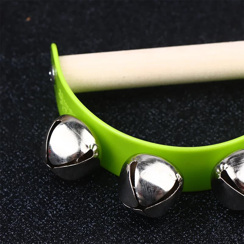Campanello in Legno a Mezza Luna con Manico, Tamburello per Bambini, Strumenti Musicali Orff, Giocattoli Educativi