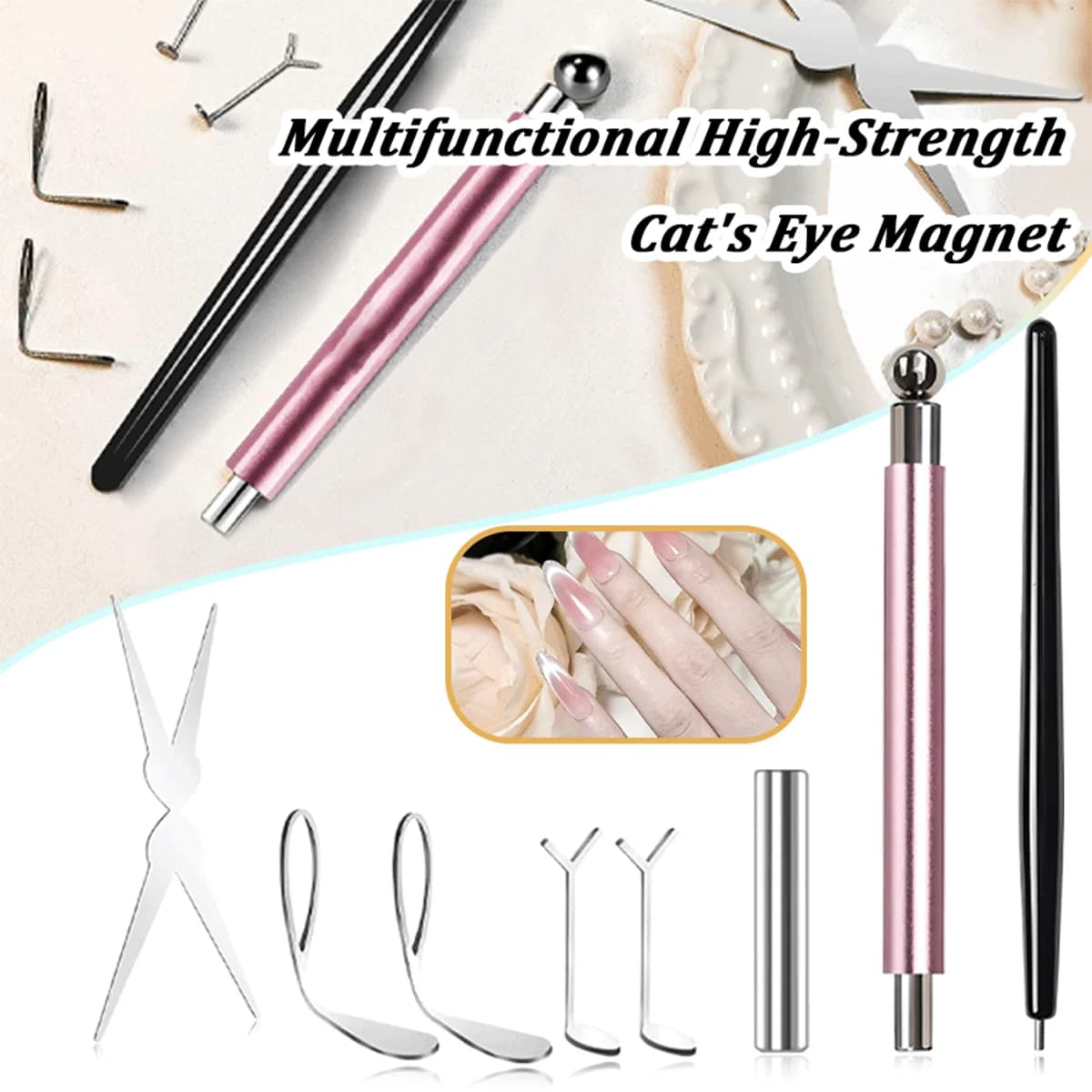 8pcs Cat Eye Nail Magnet Set, Magnetic Ball Pen & Multi Shape Magnet Tools for Gel Polish Nail Art, DIY Manicure