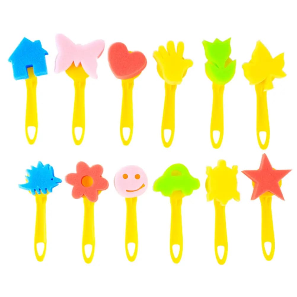 12Pcs Kids Sponge Stamp Brush Set Safe Soft Bristles Drawing Seal Tools for Toddlers Preschoolers Art Education Creative Pattern