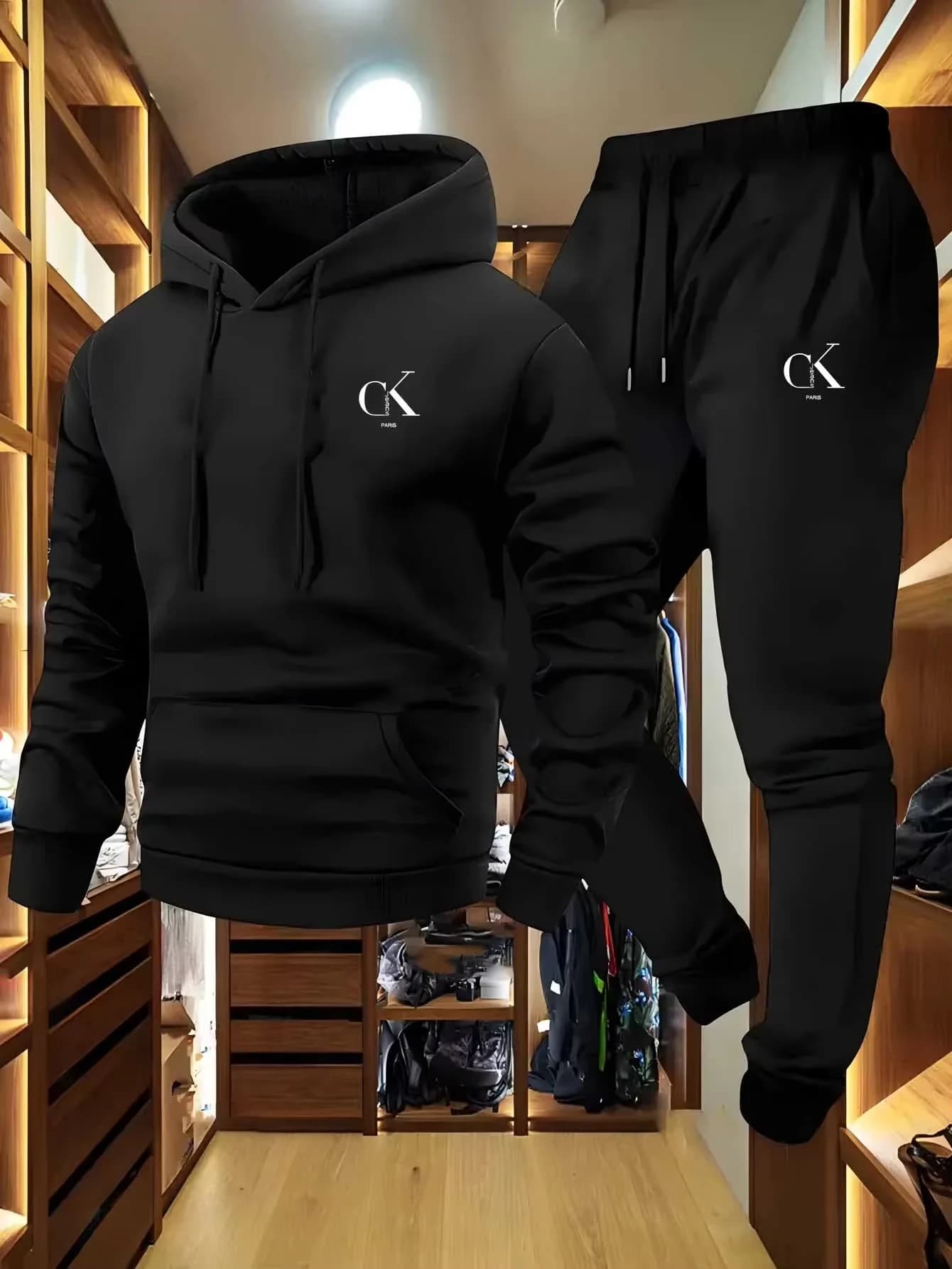 Men's Printed 2-Piece Set Casual Hooded Long Sleeve Sweatshirt & Sweatpants Autumn Winter Sportswear