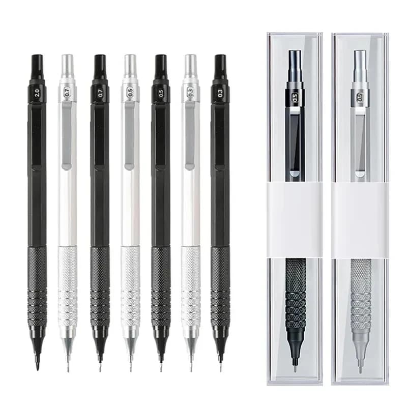 0.3 0.5 0.7 2.0mm Art Drawing Automatic Pencils Low Center of Gravity Retractable Nib Metal Mechanical Pencil with Gift Box Set