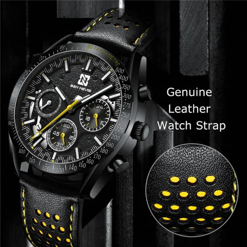Men's Luxury Quartz Watch NDNZ With Skeleton dial, Leather Strap, casual and elegant multifunction watch