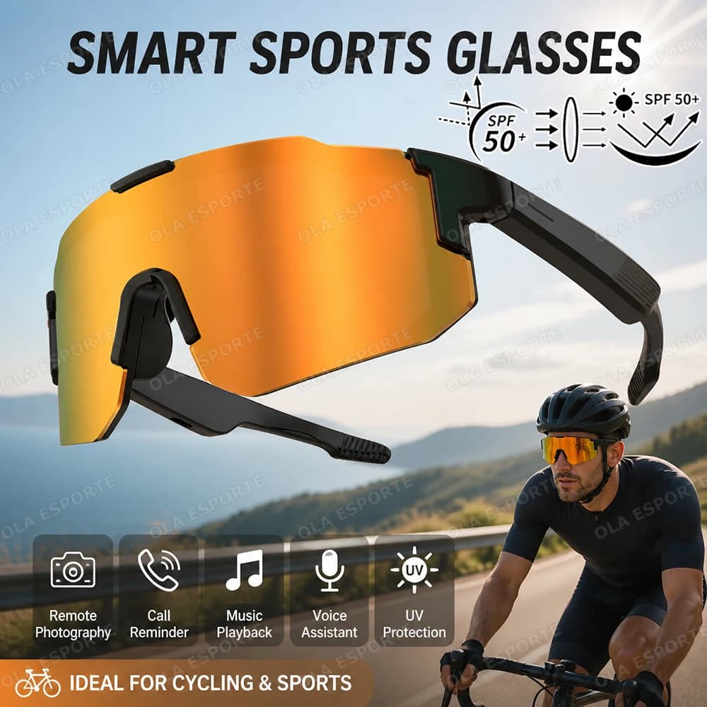 Smart Sports Glasses Wireless Headset Cycling Sunglasses UV‑Protection Glasses Music Call Voice Assistant Outdoor Sports Eyewear