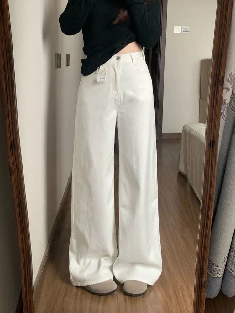 High Waist Straight Leg Jeans Women's White Slimming Loose Wide Leg Long Trousers Fashionable Spring Collection 2026