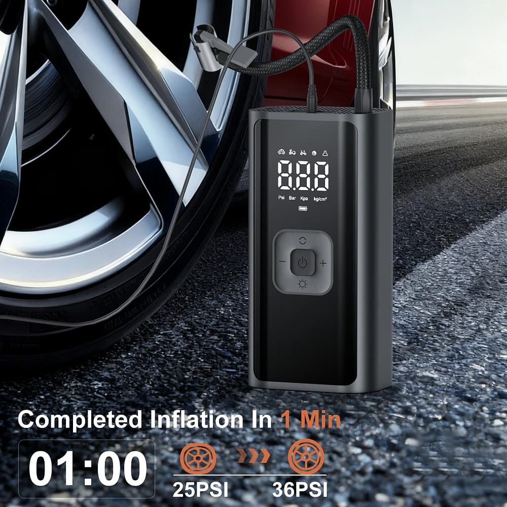 YIJU Gonfiatore elettrico ricaricabile per compressore d'aria per pneumatici portatile per pompa di gonfiaggio per palloni da calcio digitale per biciclette per auto