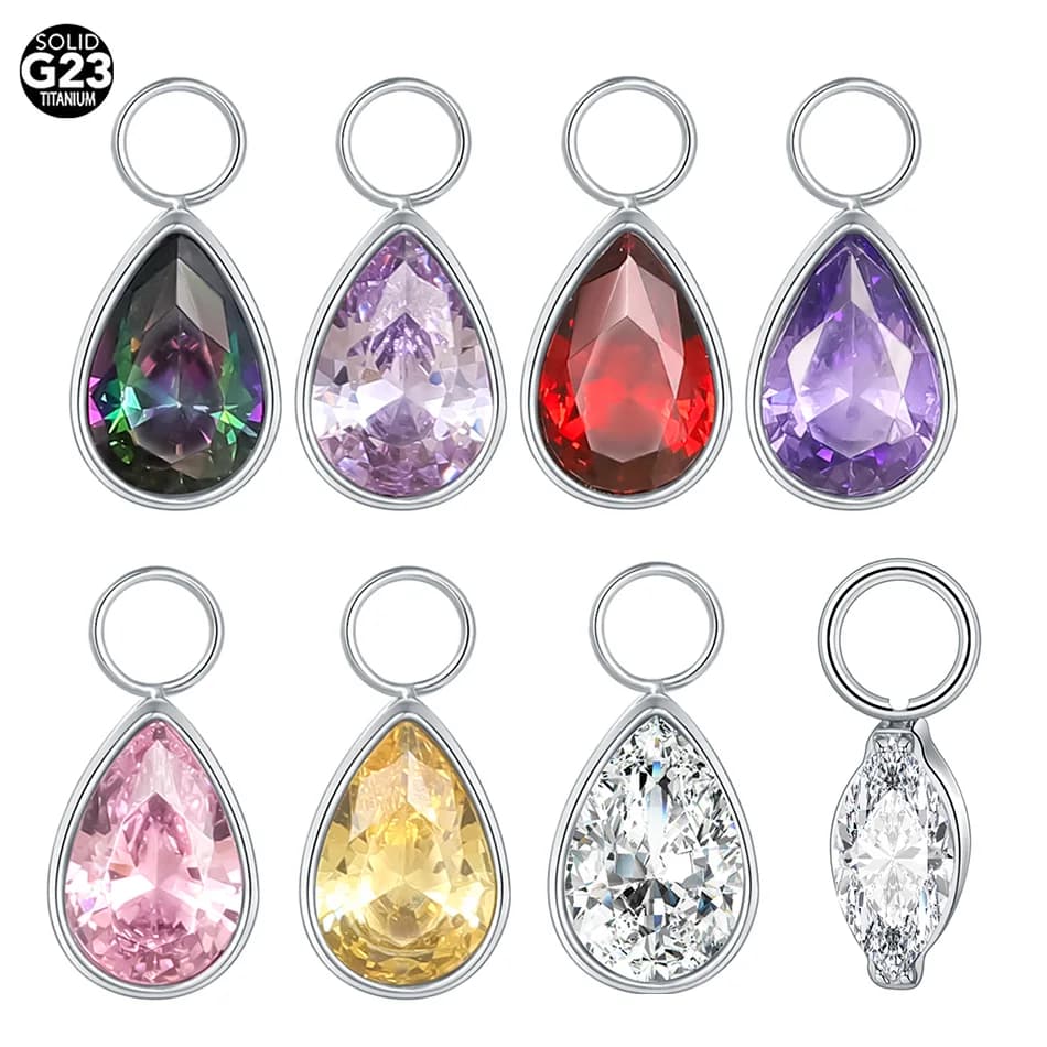1 pezzo di titanio waterdrop a goccia CZ fascino per lobo orecchio piercing pancia ciondola orecchini a cerchio a goccia