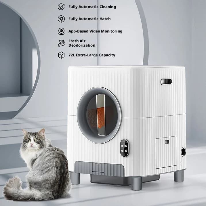 Elecpet Large Capacity 72L Fully Automatic Smart Cat Litter Box Ventilated Deodorizing Quiet Operation Easy Clean TUYA APP Video
