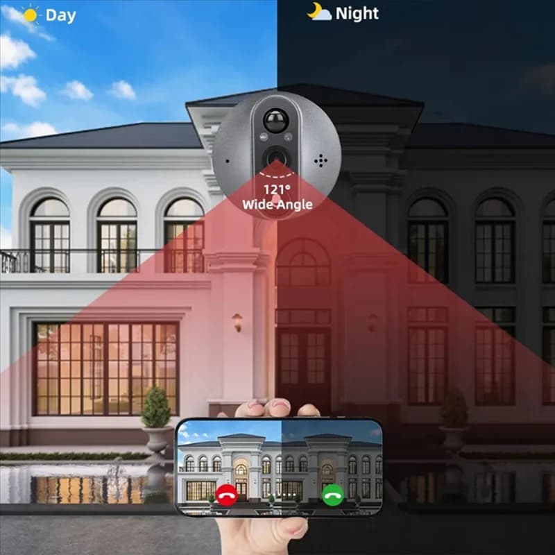 BAAE Tuya Spioncino per porta digitale Smart Home 1080P 120 ° Telecamera per campanello con ampio angolo di visione Wifi IR Visualizzatore per visione notturna Campanello per porta