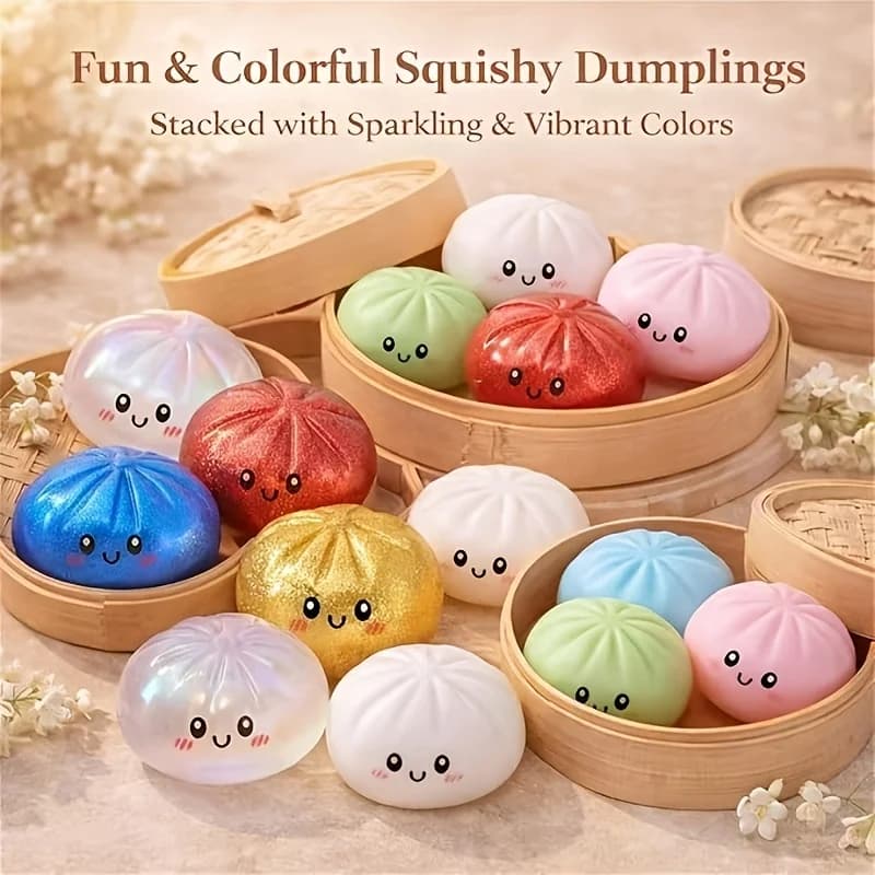 Realistic Giant Dumpling Squeeze Toy with Bamboo Steamer Soft TPR Dough Ball Decompression Fidget Toy Funny Creative Gift 2027