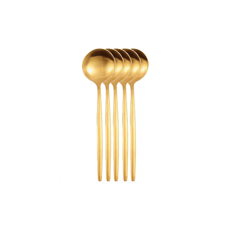 Cucchiaio Rotondo in Acciaio Inox Dorato, Cucchiaio Rotondo Satinato, Set di Utensili da Cucina per Hotel e Casa, Cucchiaio Multifunzionale A6