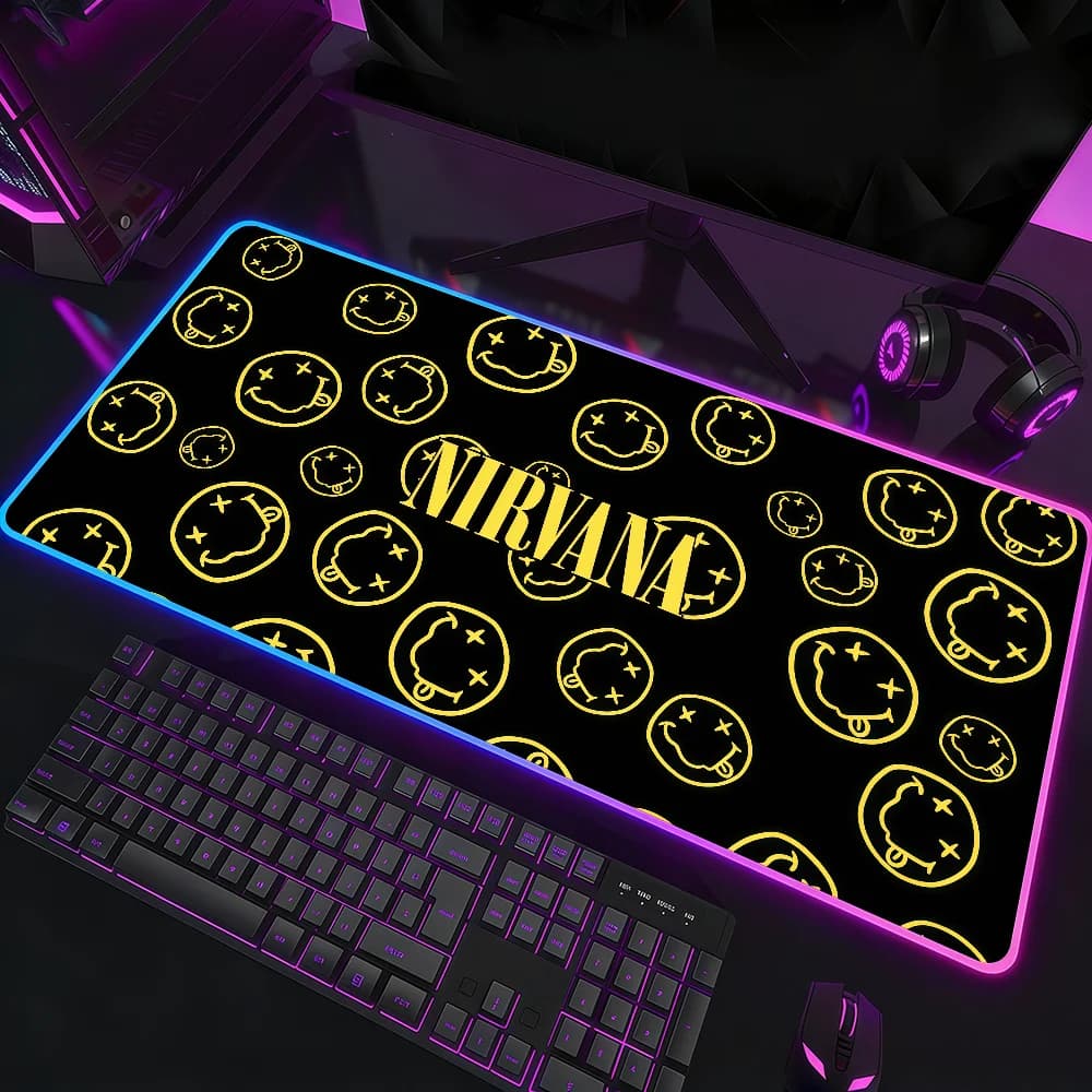 Band N-Nirvana Mouse Pad Waterproof RGB LED Light Colorful Game Keyboard Non-slip Cover Desk-mat Surface