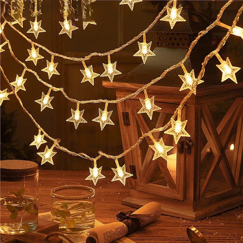 Alimentazione a batteria Festone Stella Fata Luci della stringa Natale Decorazione della stanza nuziale Campeggio Atmosfera di festa all'aperto Lampada ghirlanda
