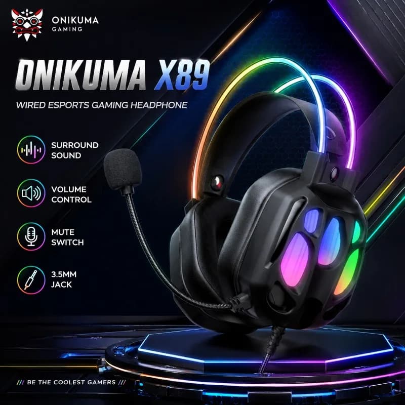 ONIKUMA X89 Gaming Headphones 3.5mm Wired Headset Surround Sound Adjustable Mic Volume Control Mute Switch Over Ear For PC PS4