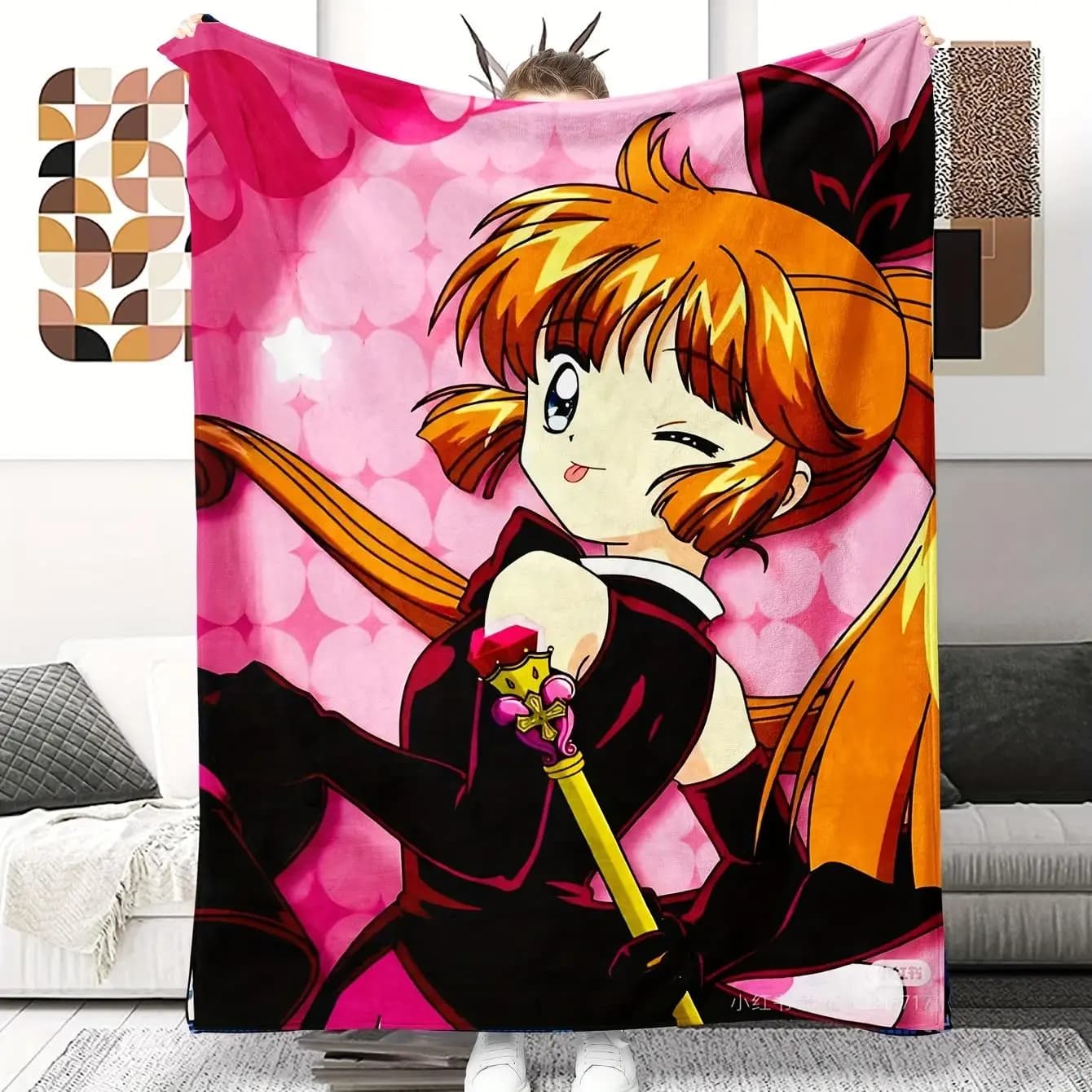 Simpatico modello di ragazza anime Coperta stampata in flanella adatta a tutte le stagioni adatta per divano da ufficio e viaggi