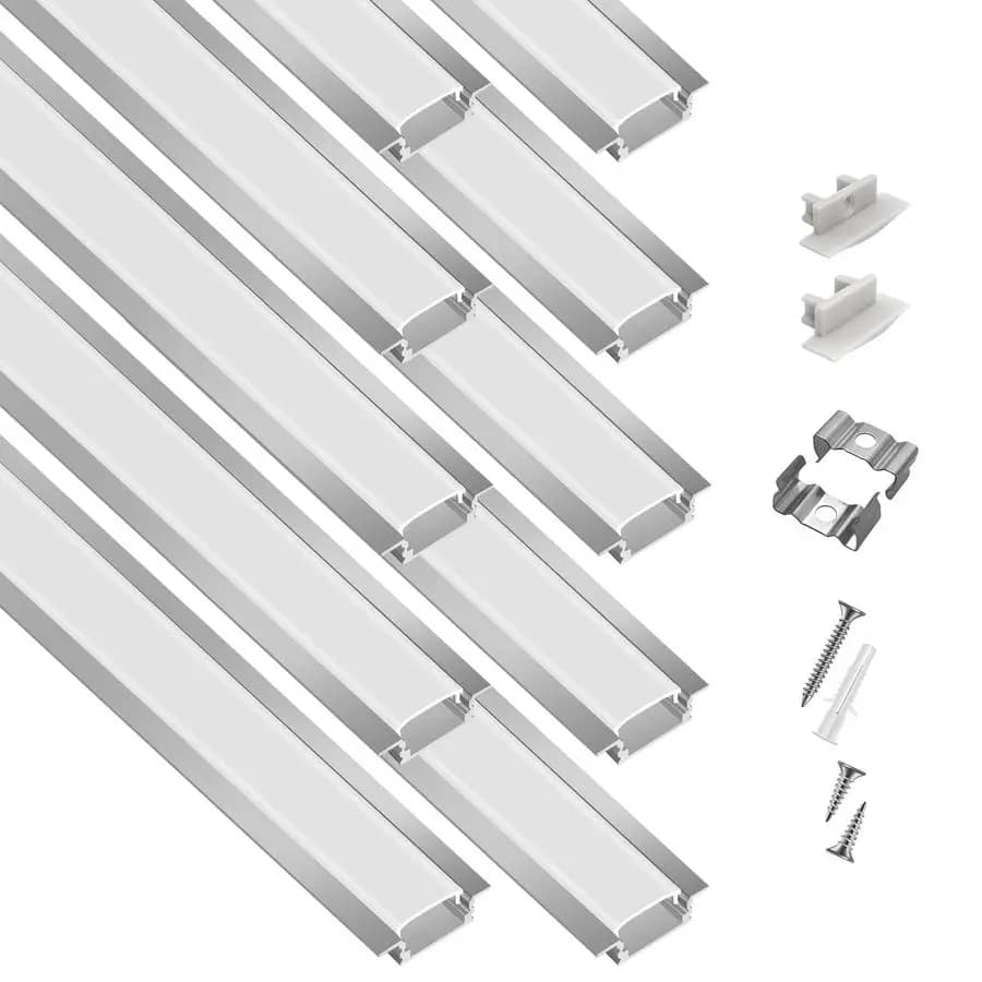 2 Meters Silver Aluminum LED Channel (6.6ft) for LED Strips, Diffuser Channel with Opaca Cover, Terminal Carpets and Mounting Kit