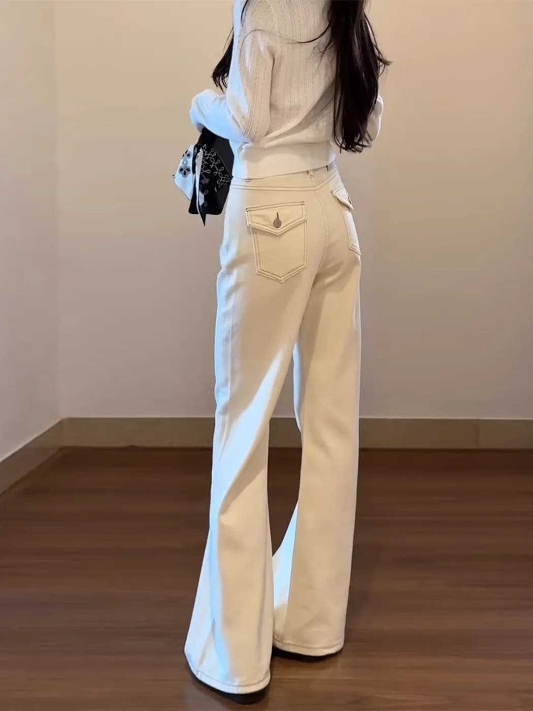 Jeans Micro Flare da Donna a Vita Alta, Gamba Dritta, Pantaloni Lunghi per Primavera e Autunno, Comodi, Traspiranti, Stile Casual