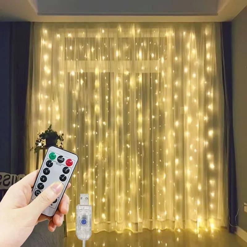 Luci a tenda LED USB con telecomando, luci decorative per Ramadan, decorazioni per feste Eid Mubarak