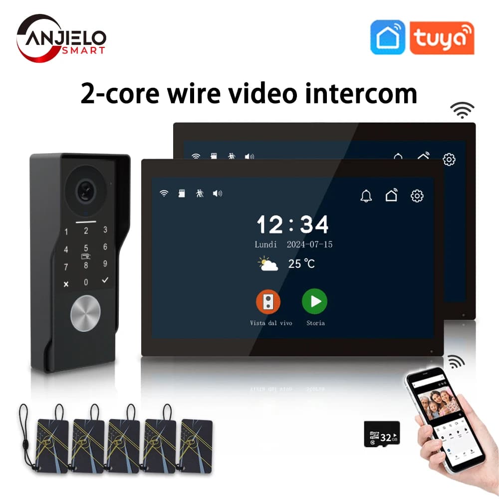 Anjielo 2-Wire TUYA Smart Video citofono campanello cablato 1080P telecamera impermeabile WIFI 7/10 pollici IPS touch screen supporto IP CCTV