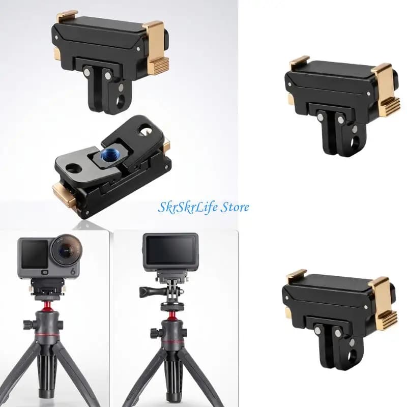 E65E Camera Tripod Adapter with Quick Release Top and 2Prong Mount, Black Aluminum Alloy Connectors for Action 6 Outdoor Vlog