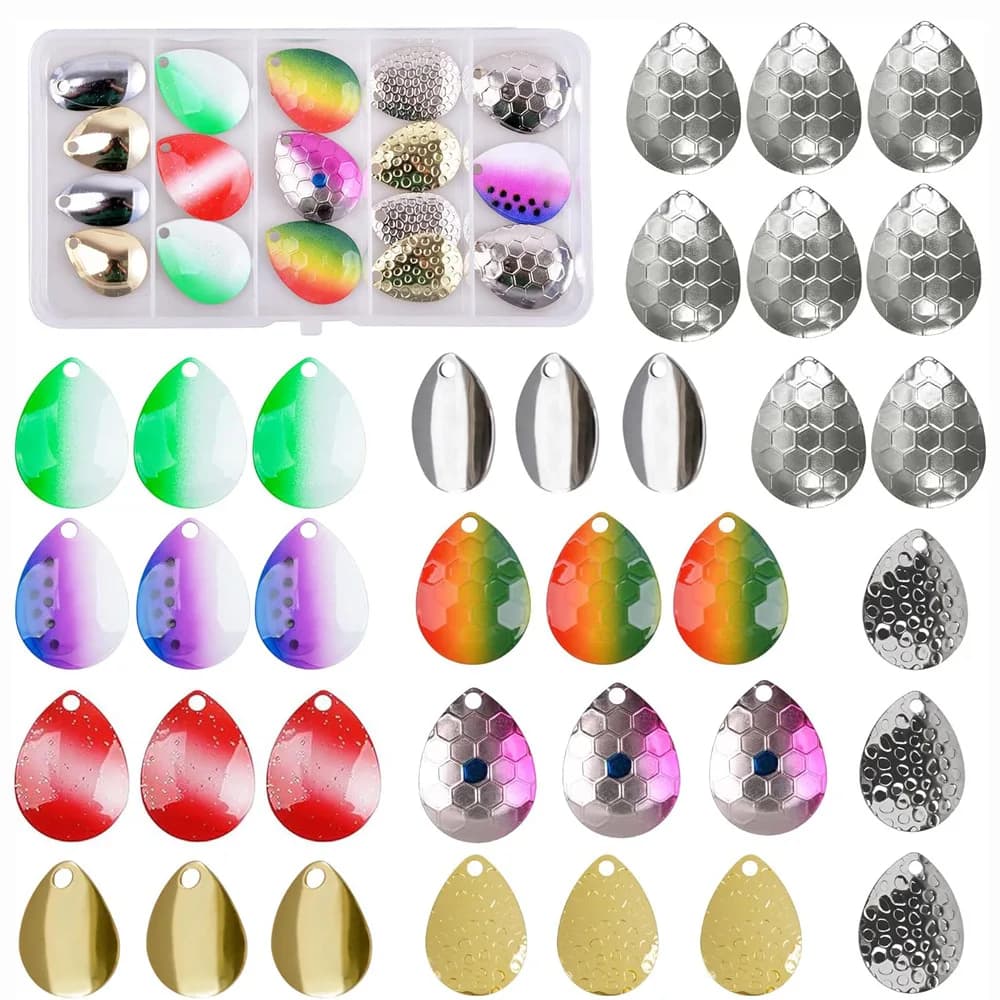 35Pcs Spinner Blades Kit Colorado Blades for Walleye Rig Supplies Parts Crawler Harness Spinner Lure Making Fishing Accessories