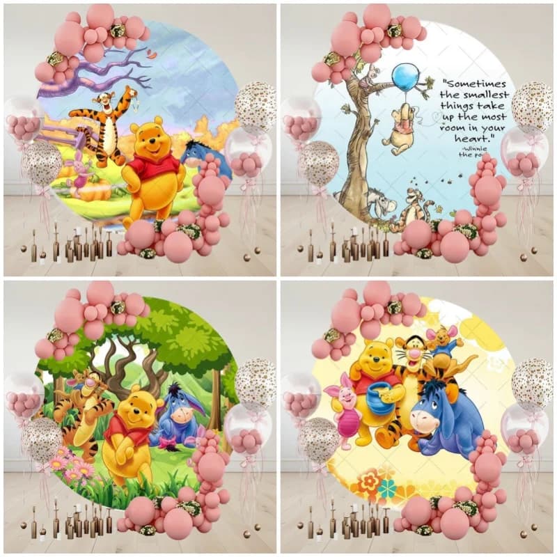 Sfondo Circolare Winnie The Pooh per Compleanno Bambini e Baby Shower, Decorazione con Piglet, Eeyore, Tigger e Winnie The Pooh