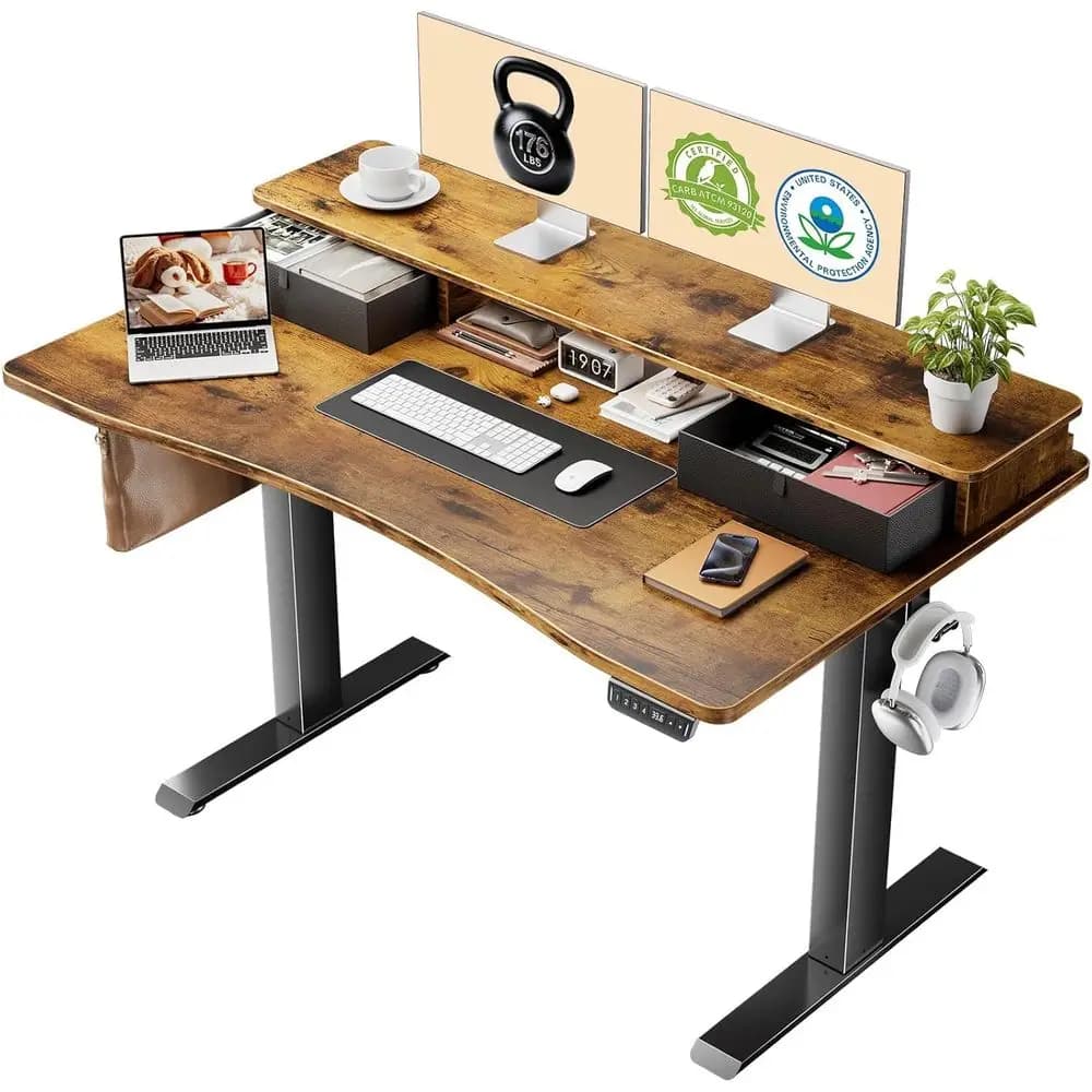 47.2"×27.6" Standing Desk with Storage Ders, Adjustable Height Computer Table with Monitor Shel, Home Oice Desk or Study, Gaming