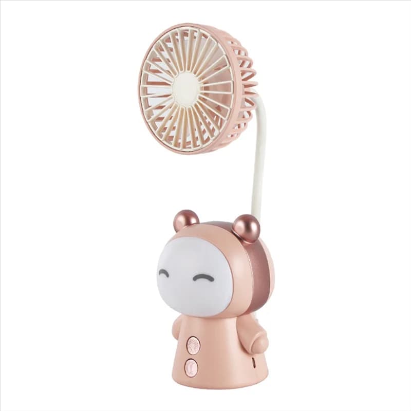 Mini ventilatore A11R a forma di cartone animato, portatile, con luce notturna, ricaricabile tramite USB, pieghevole, piccolo ventilatore da tavolo, lampada da scrivania.