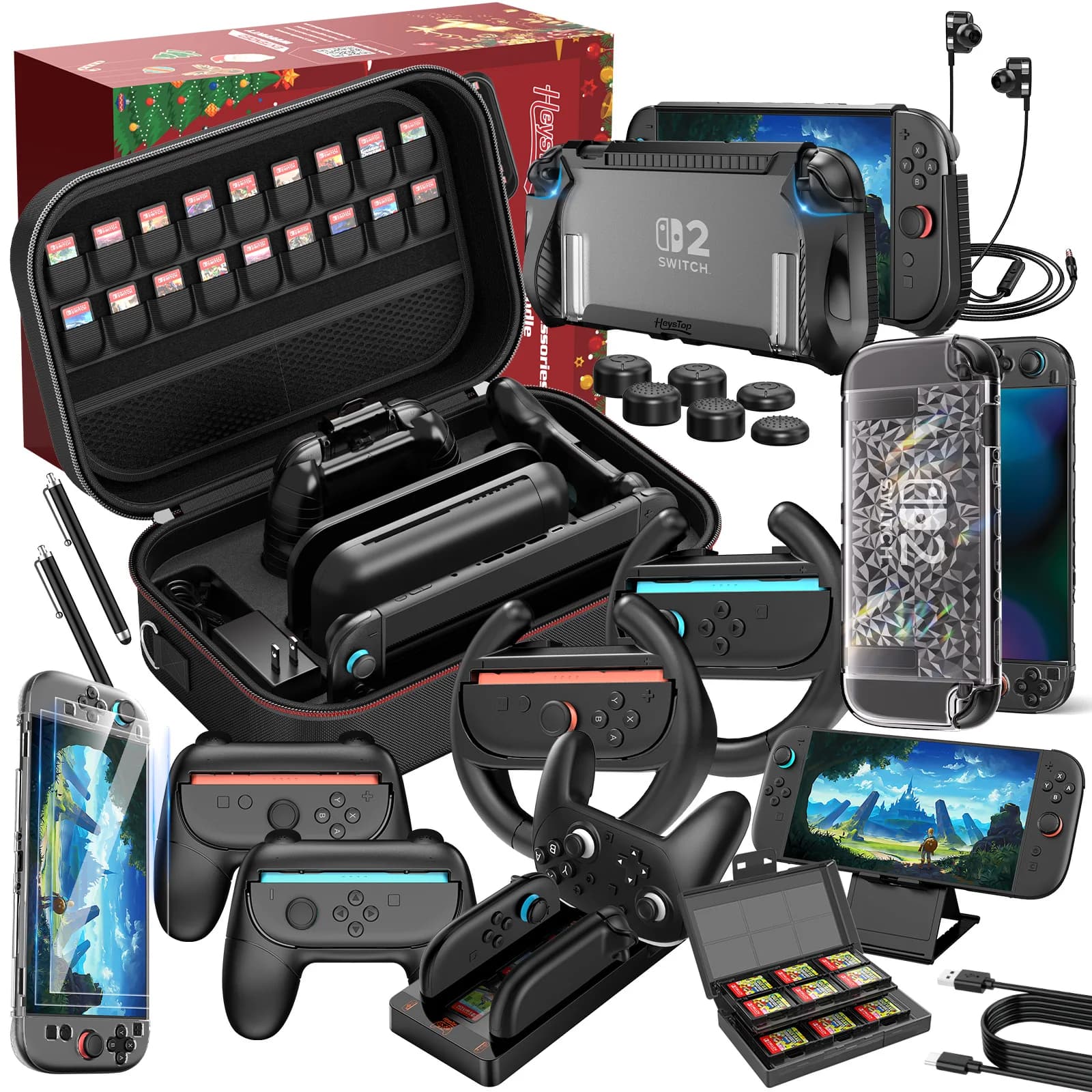 26 in 1 per accessori per custodie Switch 2, confezione regalo grande, kit pacchetto Switch 2 EVA 2025 per Natale, Halloween, regalo di lusso per uomo e donna