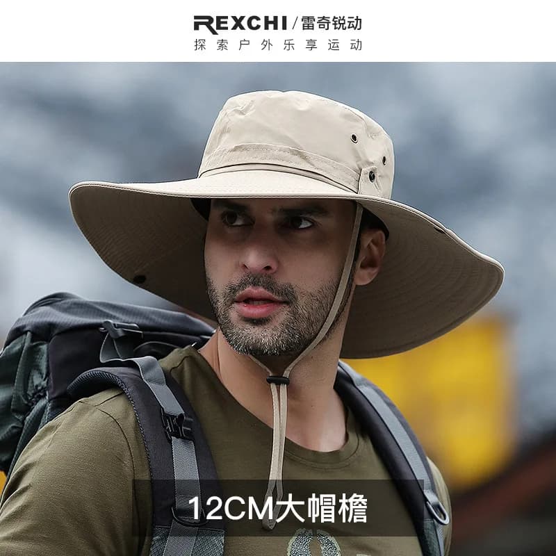 Men Wide Brim Bucket Hat 100 Cotton Uv Protection Waterproof Sun Hat For Outdoor Hiking Fishing Camping Summer Sunscreen Cap Mul