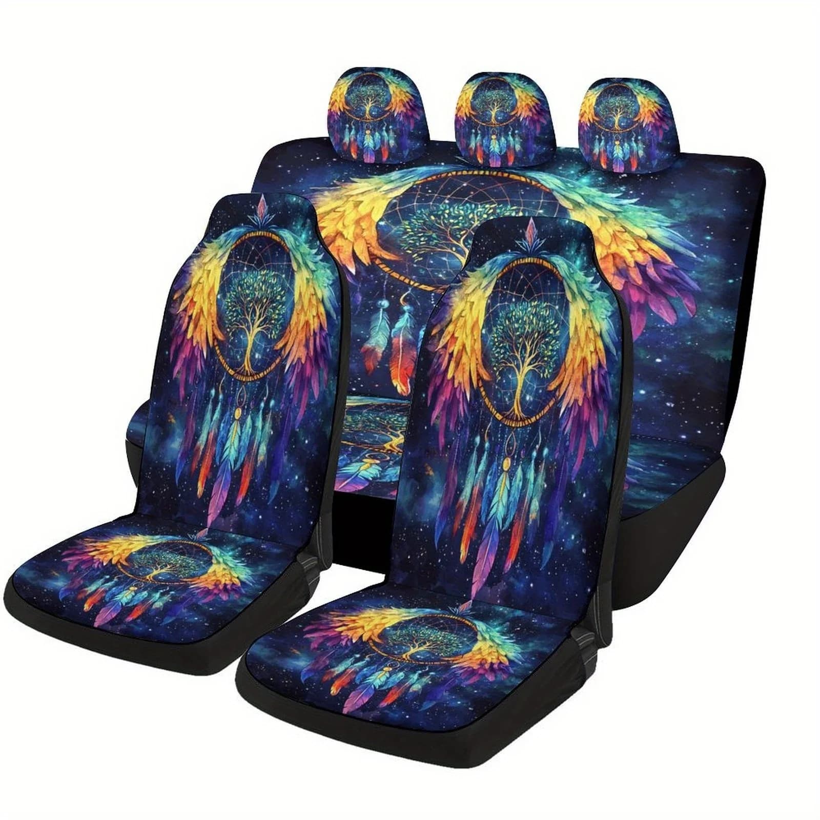 Rainbow Dreamcatcher Themed Seat Cover Set For Most Cars, Fashion Novelty Seat Protector Covers Full Set, Seat Covers For 2