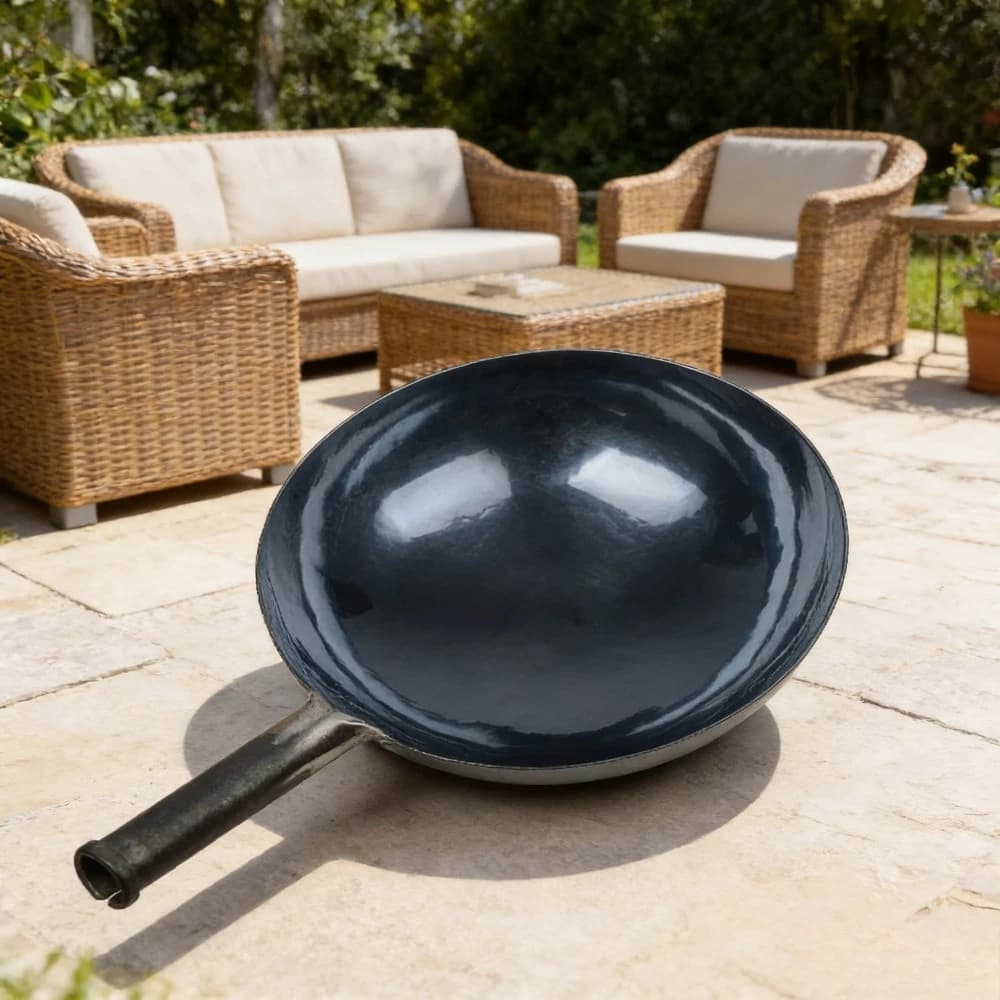 Wok e padelle cinesi in ferro battuto a mano per arredamento da giardino, antiaderenti, senza rivestimento, in acciaio al carbonio (36CM, Blu Nero - S)