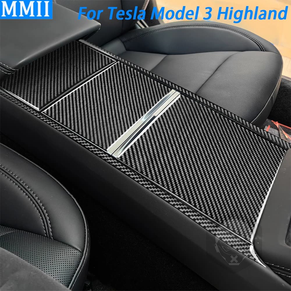 Per Tesla Model 3 Highland 2024 Console centrale in fibra di carbonio Pannello portabicchieri Pannello di rivestimento Accessori interni per auto Adesivo