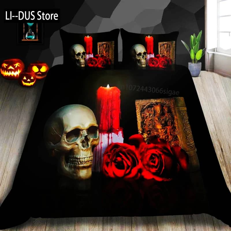 Dream NS Set biancheria da letto scheletro Biancheria da letto Copripiumino Trapunta Trapunta Federa 3D Red King Decorazione camera da letto di Halloween