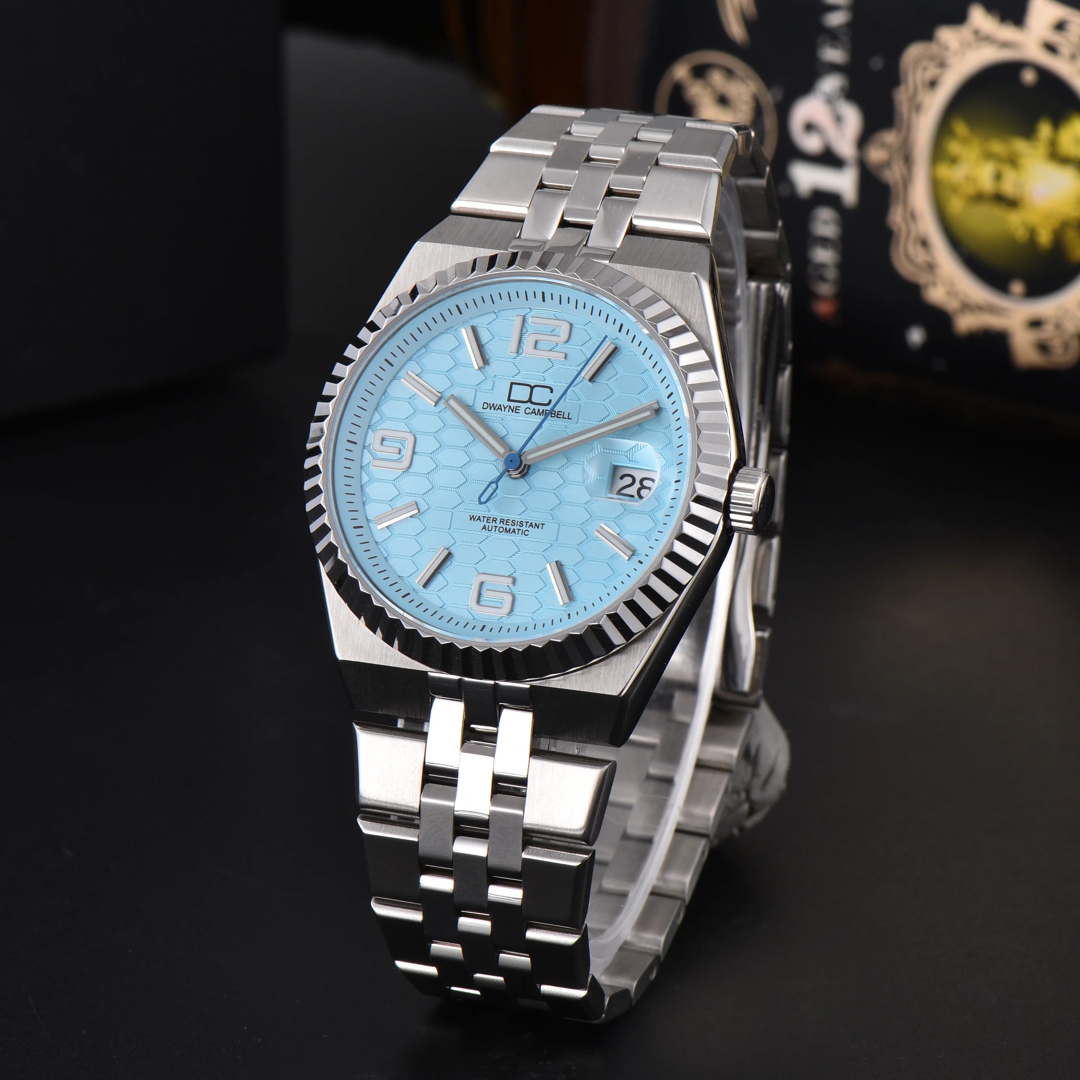 Watch with custom movement NH35 men's watch with silver 39,5 mm Watch with custom logo with full mirror sapphire dial