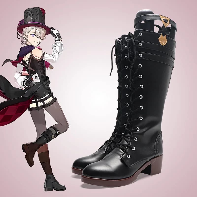 Scarpe per Cosplay di Lyney di Genshin Impact, Stivali Neri per Cosplay di Anime e Videogiochi, Halloween e Natale