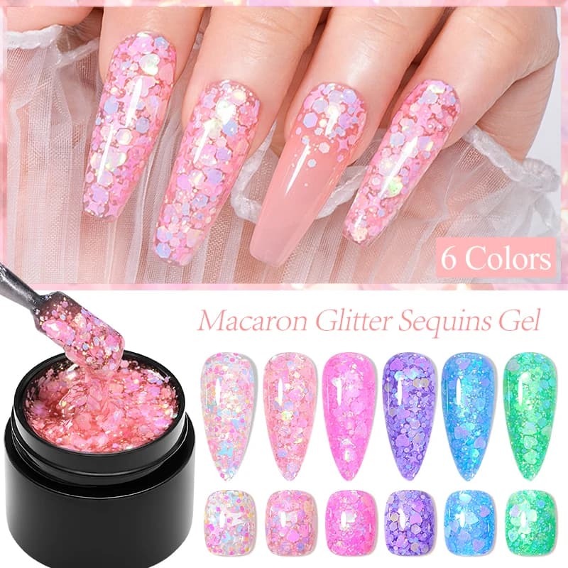8ml Macaron Glitter Paillettes Gel Smalto per unghie Soak Off UV Gel per unghie Vernice colorata Tutto per manicure per unghie Design per nail art fai da te
