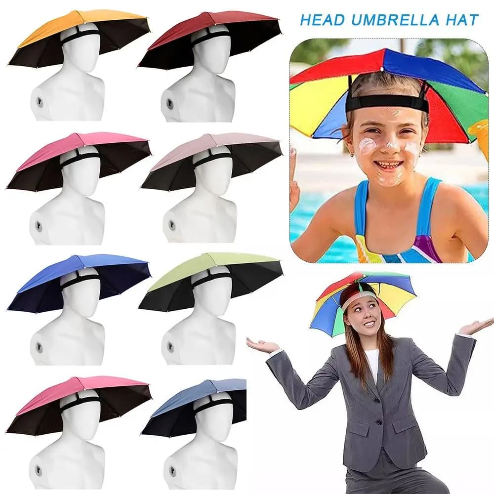 Ombrello Parasole Portatile da Testa Antivento con Fascia Elastica, Protezione Antipioggia