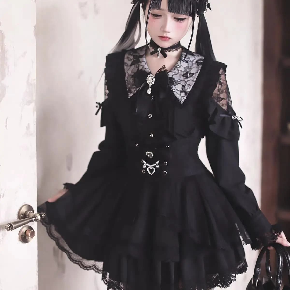 Set di Gonne Harajuku Kawaii per Donne, Dolce Camicetta JK con Spalle Scoperte in Pizzo, Gonna Mini a Vita Alta Lolita, Completo Uniforme Gotico Y2k