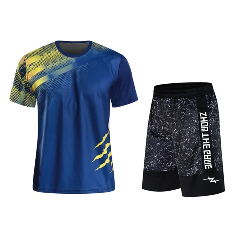 Nuovo set estivo da uomo: T-shirt e pantaloncini da badminton, set sportivo traspirante per corsa e tennis