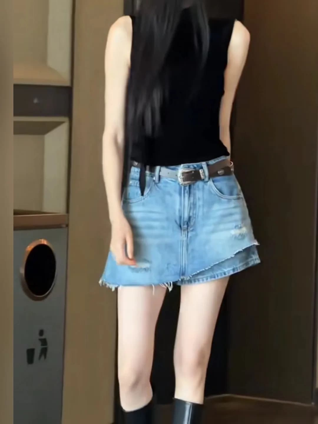 American Style Slim Fit Asymmetric Denim Shorts Summer New High Waist Meat Concealing Skirt Pants Casual Cotton Washed A-Line...